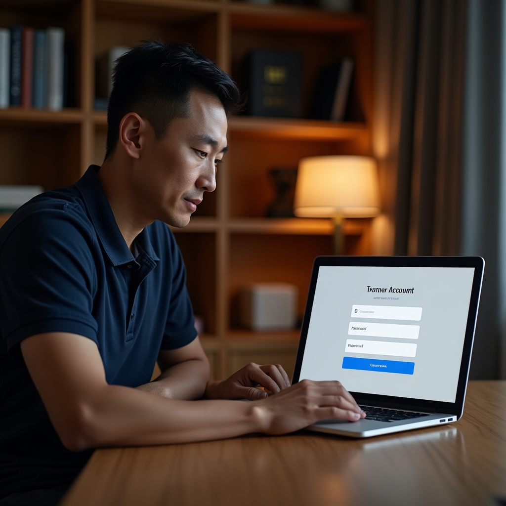 Person registering a new Ashford account on a laptop computer
